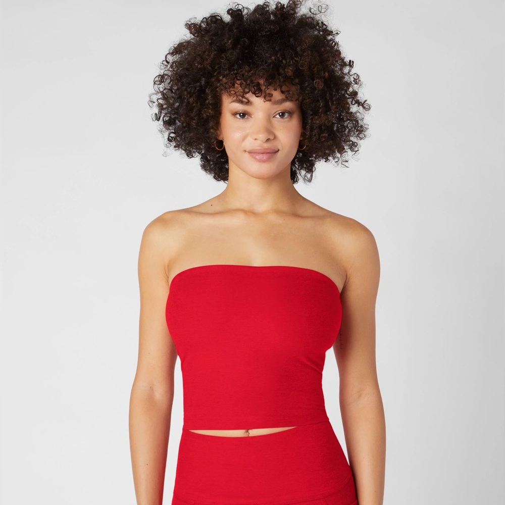 Beyond Yoga Spacedye Strapless Top Candy Apple Red Heather Sz S NWT